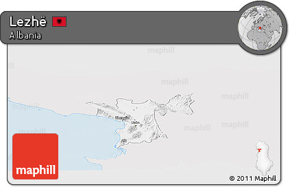 Silver Style Panoramic Map of Lezhë, single color outside