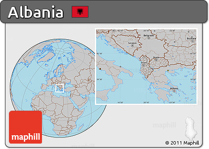 Gray Location Map of Albania, hill shading inside