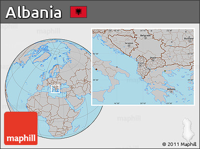 Gray Location Map of Albania, hill shading inside