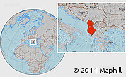 Gray Location Map of Albania, hill shading