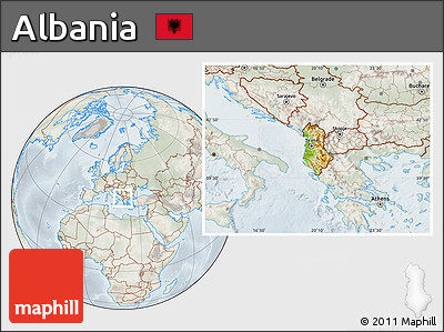 Physical Location Map of Albania, lighten, semi-desaturated