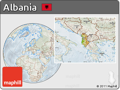 Physical Location Map of Albania, lighten, semi-desaturated