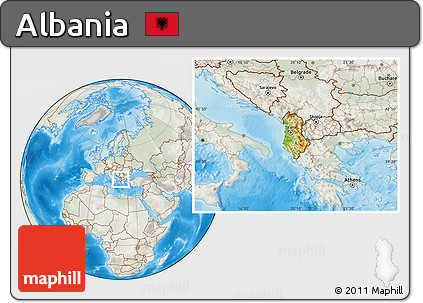 Physical Location Map of Albania, lighten, semi-desaturated, land only