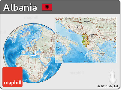 Physical Location Map of Albania, lighten, semi-desaturated, land only