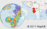 Political Location Map of Albania, highlighted continent