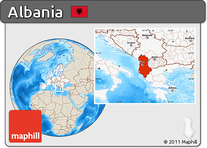 Shaded Relief Location Map of Albania, highlighted continent