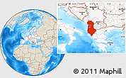 Shaded Relief Location Map of Albania, highlighted continent