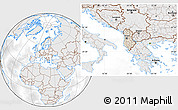 Shaded Relief Location Map of Albania, lighten, desaturated