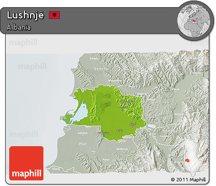 Physical 3D Map of Lushnjë, lighten, semi-desaturated