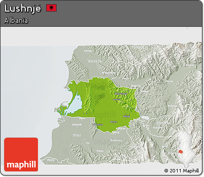 Physical 3D Map of Lushnjë, lighten, semi-desaturated