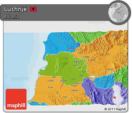 Physical 3D Map of Lushnjë, political outside
