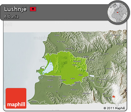 Physical 3D Map of Lushnjë, semi-desaturated