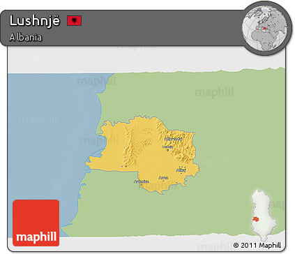 Savanna Style 3D Map of Lushnjë, single color outside