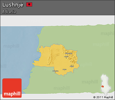 Savanna Style 3D Map of Lushnjë, single color outside