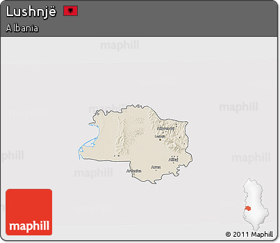 Shaded Relief 3D Map of Lushnjë, cropped outside