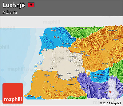 Shaded Relief 3D Map of Lushnjë, political outside