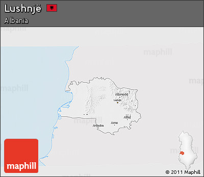 Silver Style 3D Map of Lushnjë, single color outside