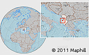 Gray Location Map of Lushnjë, highlighted country, within the entire country, hill shading