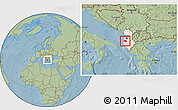 Savanna Style Location Map of Lushnjë, highlighted country, within the entire country, hill shading