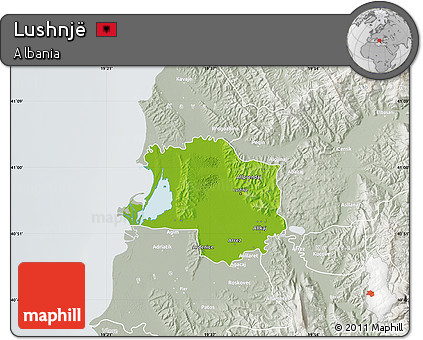 Physical Map of Lushnjë, lighten, semi-desaturated