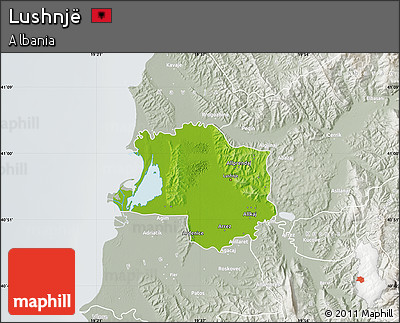 Physical Map of Lushnjë, lighten, semi-desaturated