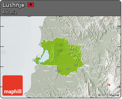 Physical Map of Lushnjë, lighten, semi-desaturated