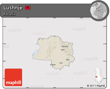 Shaded Relief Map of Lushnjë, cropped outside