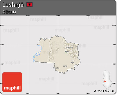 Shaded Relief Map of Lushnjë, cropped outside