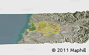 Satellite Panoramic Map of Lushnjë, semi-desaturated