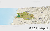 Satellite Panoramic Map of Lushnjë, shaded relief outside