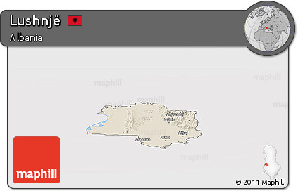 Shaded Relief Panoramic Map of Lushnjë, cropped outside
