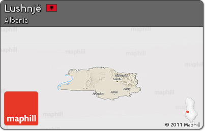 Shaded Relief Panoramic Map of Lushnjë, cropped outside