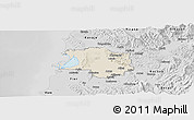 Shaded Relief Panoramic Map of Lushnjë, desaturated