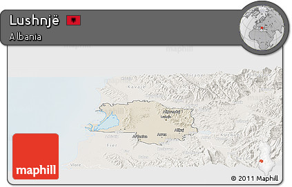 Shaded Relief Panoramic Map of Lushnjë, lighten