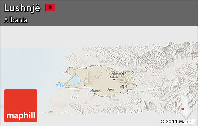 Shaded Relief Panoramic Map of Lushnjë, lighten