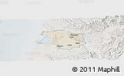 Shaded Relief Panoramic Map of Lushnjë, lighten, semi-desaturated