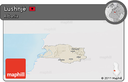Shaded Relief Panoramic Map of Lushnjë, single color outside