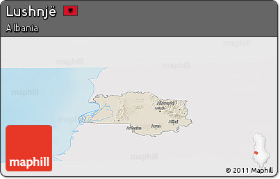 Shaded Relief Panoramic Map of Lushnjë, single color outside