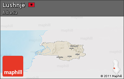 Shaded Relief Panoramic Map of Lushnjë, single color outside