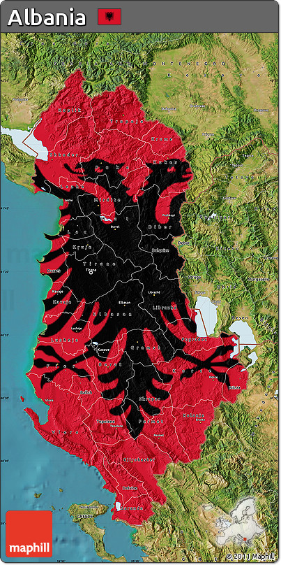 Flag Map of Albania, satellite outside, flag centered