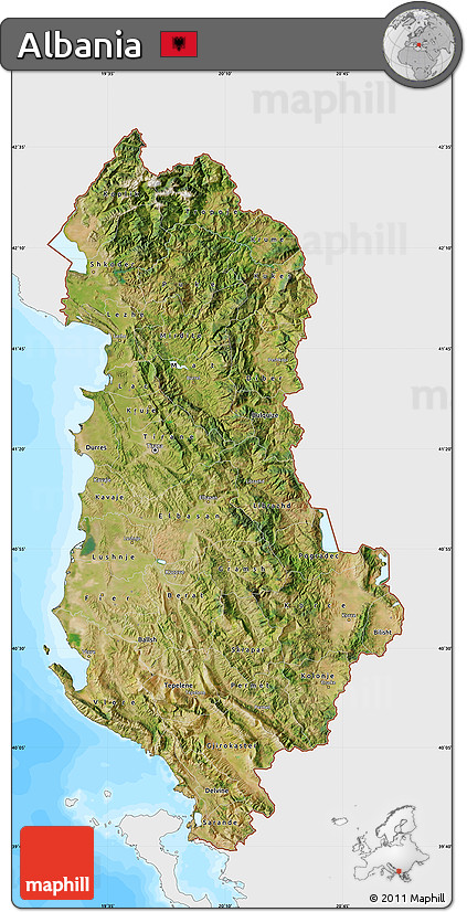 Satellite Map of Albania, single color outside, bathymetry sea