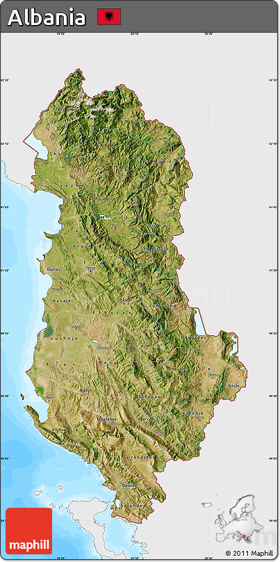 Satellite Map of Albania, single color outside, bathymetry sea