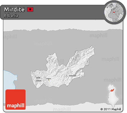 Gray 3D Map of Mirditë, single color outside