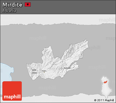 Gray 3D Map of Mirditë, single color outside