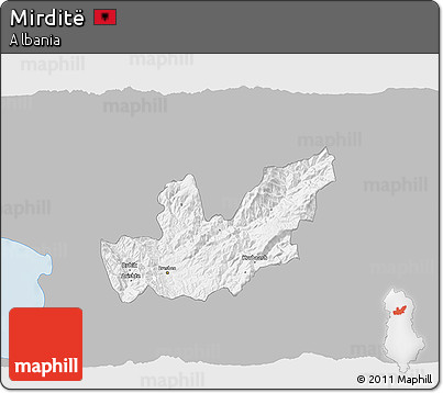 Gray 3D Map of Mirditë, single color outside