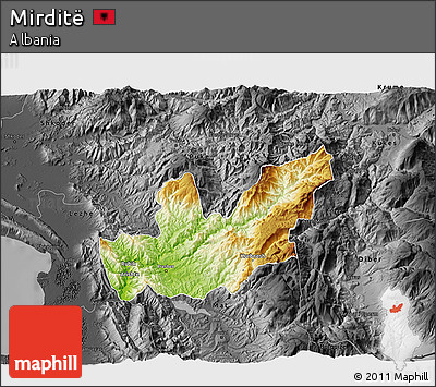 Physical 3D Map of Mirditë, darken, desaturated