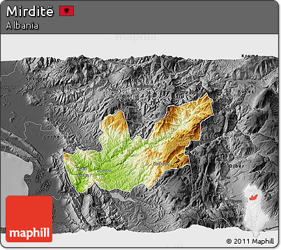 Physical 3D Map of Mirditë, darken, desaturated