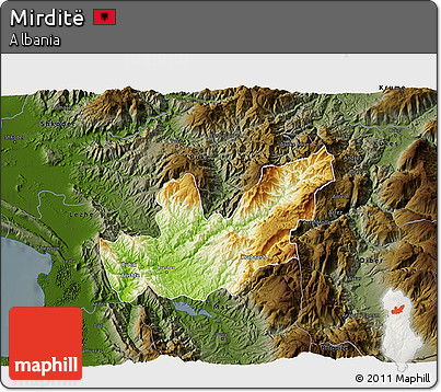 Physical 3D Map of Mirditë, darken