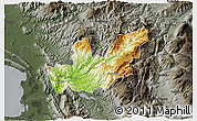 Physical 3D Map of Mirditë, darken, semi-desaturated