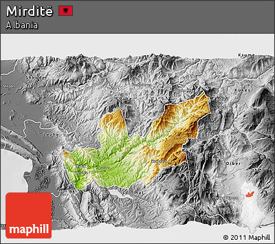 Physical 3D Map of Mirditë, desaturated